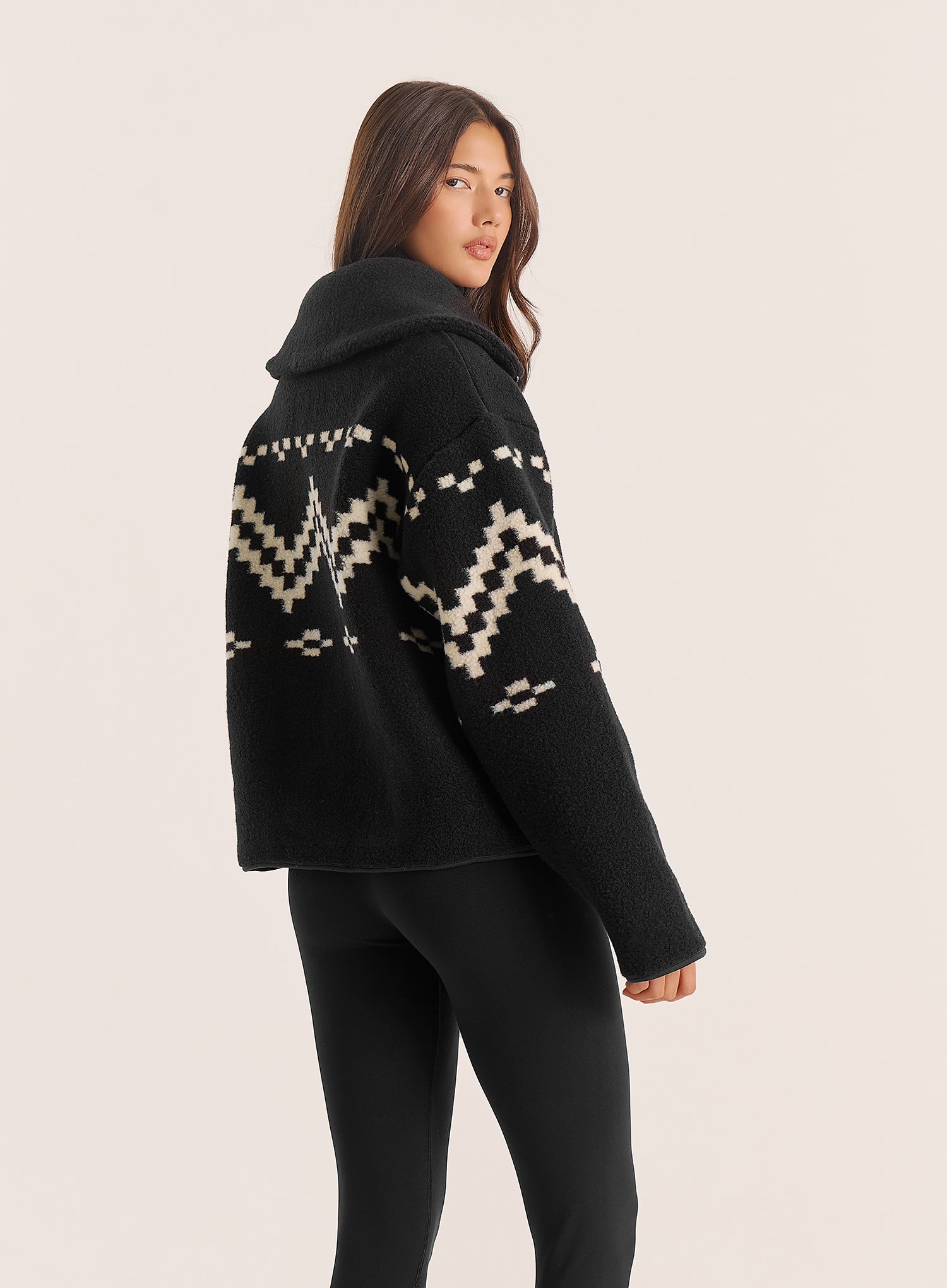 Black Half Zip Oversized Collar Fairisle Jumper